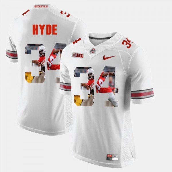 Ohio State Buckeyes CameCarlos Hyde Men's #34 White Pictorial Fashion College Football Jersey 2404BPVY2